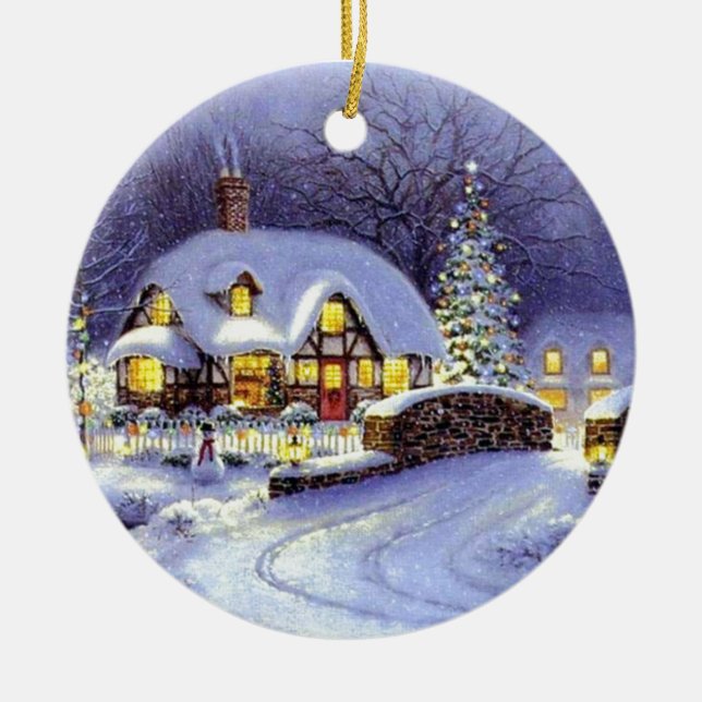 WeihnachtsHütte Keramikornament (Vorne)
