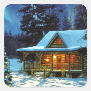 Weihnachtshütte Quadratischer Aufkleber