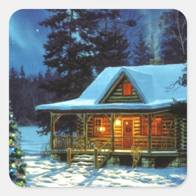 Weihnachtshütte Quadratischer Aufkleber (Vorderseite)