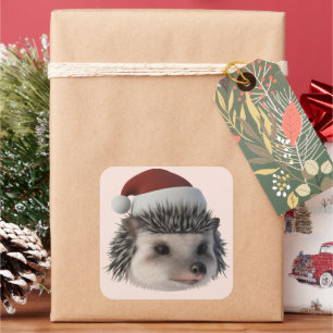 Weihnachtsigel oder Opossum im Santa-Kostüm Quadratischer Aufkleber
