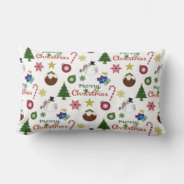 WeihnachtsIllustration Mix Muster Lendenkissen (Vorderseite)