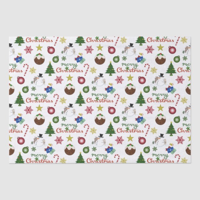 WeihnachtsIllustration Mix Muster Seidenpapier (Vorderseite)