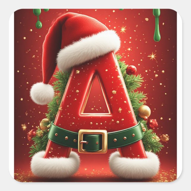 Weihnachtsinitiale A Für Feiertagsgeschenke Quadratischer Aufkleber (Vorderseite)