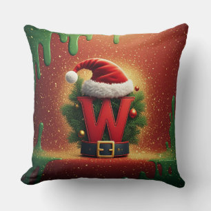 Weihnachtsinitiale W für Feiertagsgeschenke Kissen