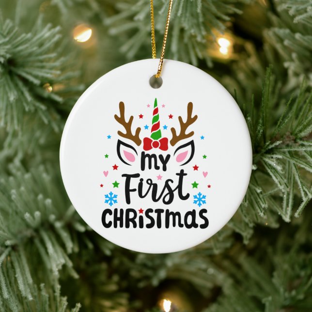 Weihnachtsjugendliche erste Einhorndekoration Keramik Ornament (Baum)