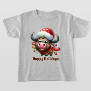 Weihnachtsjunge Buffalo fügen Text hinzu T-Shirt