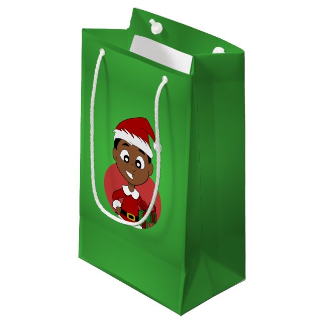 Weihnachtsjunge Cartoon Kleine Geschenktüte (Vorderseite Schrägansicht)