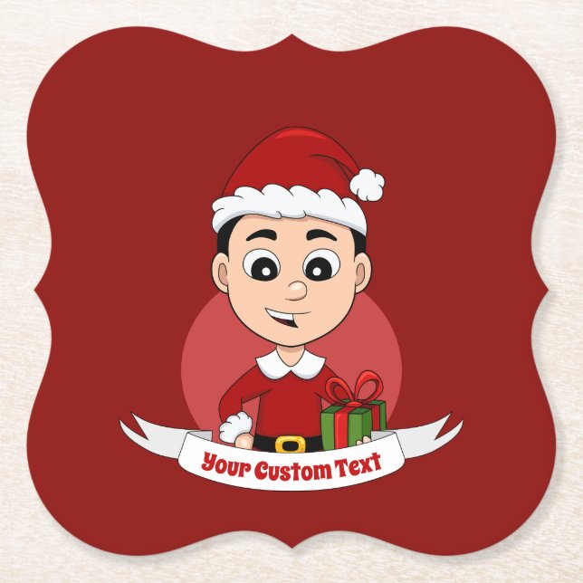 Weihnachtsjunge Cartoon Papier Untersetzer (Vorderseite)