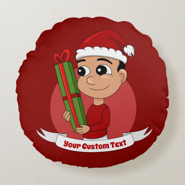 Weihnachtsjunge Cartoon rund Kissen (Vorderseite)