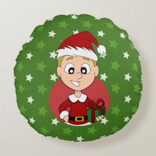Weihnachtsjunge Cartoon rund Kissen