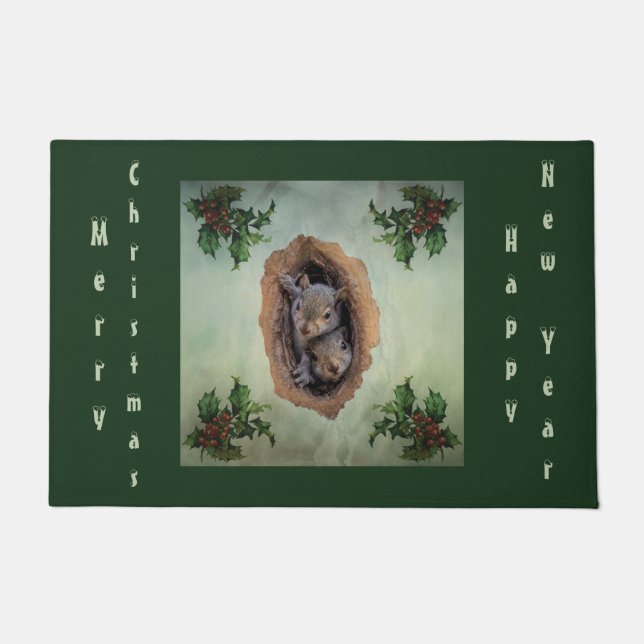 Weihnachtsjunge Eichhörnchen Doormat Fußmatte (Vorderseite)