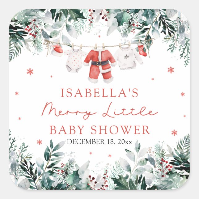 Weihnachtsjunge Kleidung Merry Little Baby Dusche Quadratischer Aufkleber (Vorderseite)