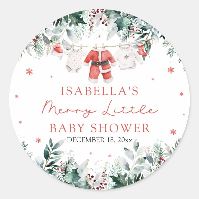 Weihnachtsjunge Kleidung Merry Little Baby Dusche Runder Aufkleber (Vorderseite)