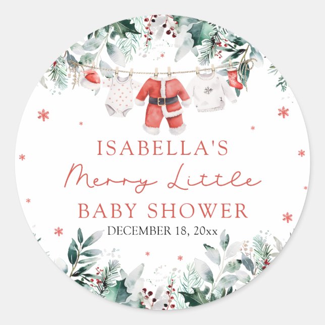 Weihnachtsjunge Kleidung Merry Little Baby Dusche Runder Aufkleber (Vorderseite)