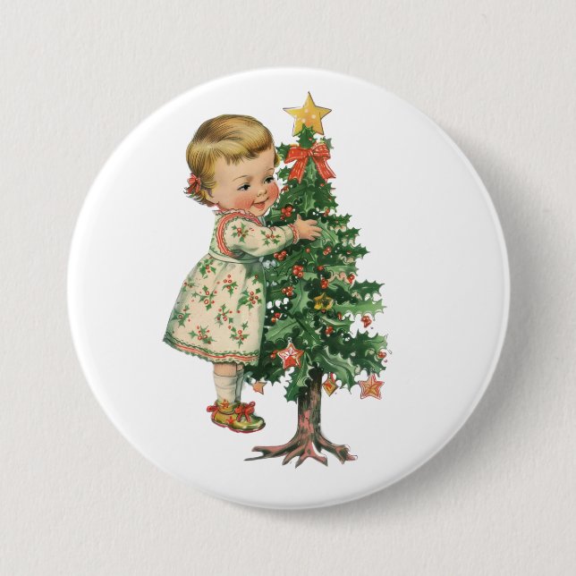 Weihnachtsjunge Mädchen Button (Vorderseite)