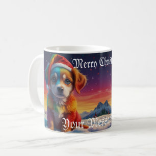 Weihnachtsjunge mit Weihnachtsmannmütze Kaffeetasse
