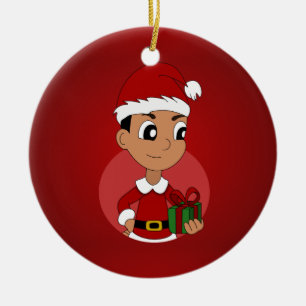 Weihnachtsjungen-Cartoon Keramikornament