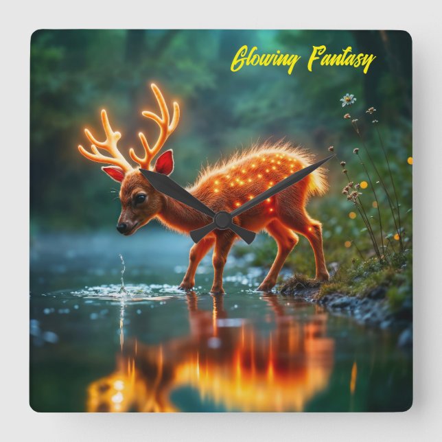 Weihnachtsjunges Hirschbachleuchten Quadratische Wanduhr (Vorderseite)