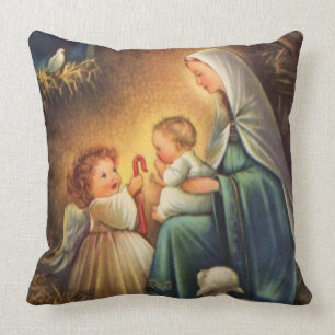WeihnachtsJungfrau Mary mit Christuskind u. -engel Kissen