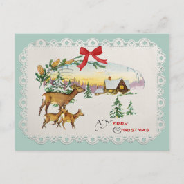 Weihnachtskabine & Deer Feiertagspostkarte