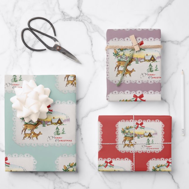 Weihnachtskabine & Deer Geschenkpapier Set (Vorderseite)