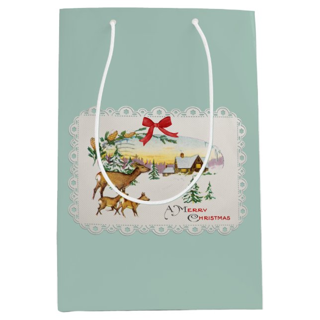 Weihnachtskabine & Deer Mittlere Geschenktüte (Vorderseite)