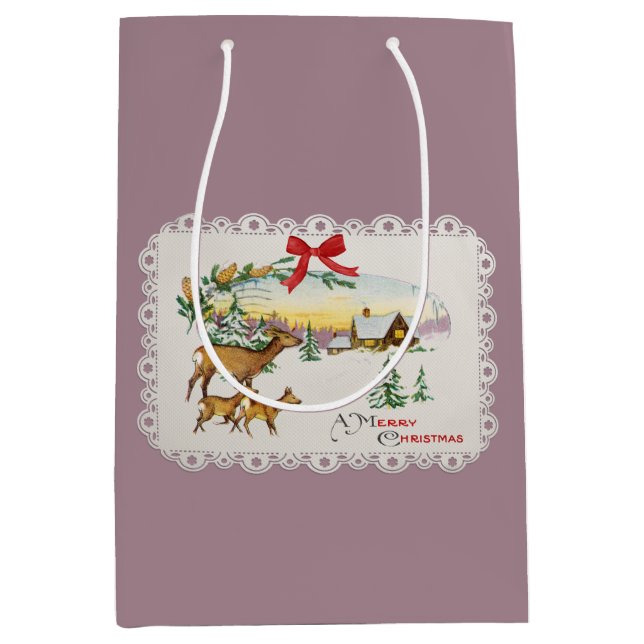 Weihnachtskabine & Deer Mittlere Geschenktüte (Vorderseite)