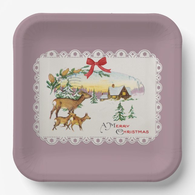 Weihnachtskabine & Deer Pappteller (Vorderseite)