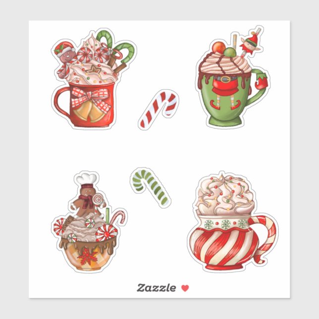 Weihnachtskaffee & Bratcreme in Niedlichen Tasse Aufkleber (Blatt)