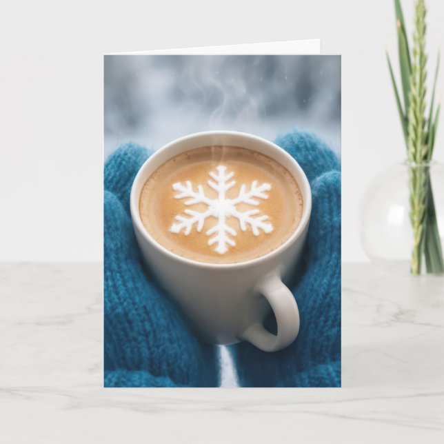 Weihnachtskaffee mit Handschuhen und Schneeflocke Karte (Vorderseite)