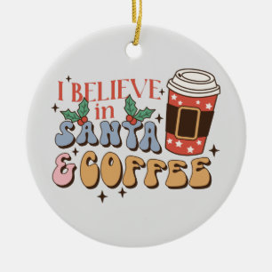 Weihnachtskaffee   Santa und Kaffee Keramik Ornament