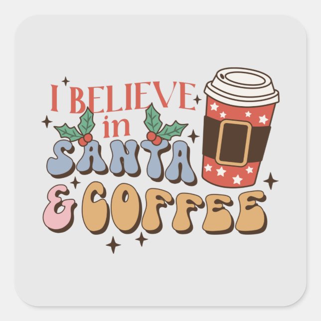 Weihnachtskaffee | Santa und Kaffee Quadratischer Aufkleber (Vorderseite)
