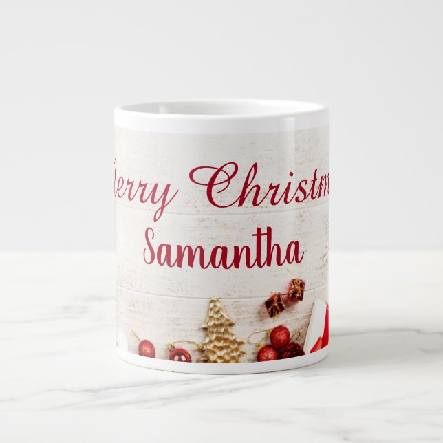 Weihnachtskaffee-Tasse mit goldenen Kugeln Jumbo-Tasse (Vorderseite)