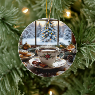 Weihnachtskaffee und Cookies Winterfensterwelt Keramik Ornament