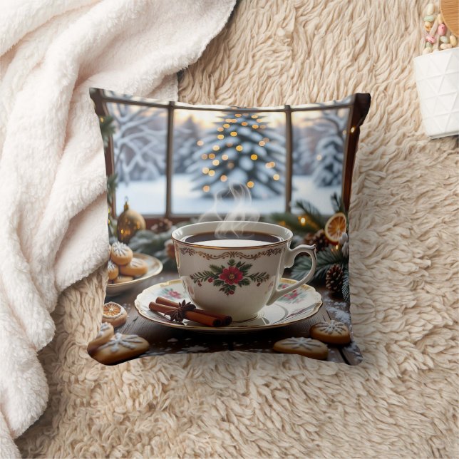 Weihnachtskaffee und Cookies Winterfensterwelt Kissen (Decke)
