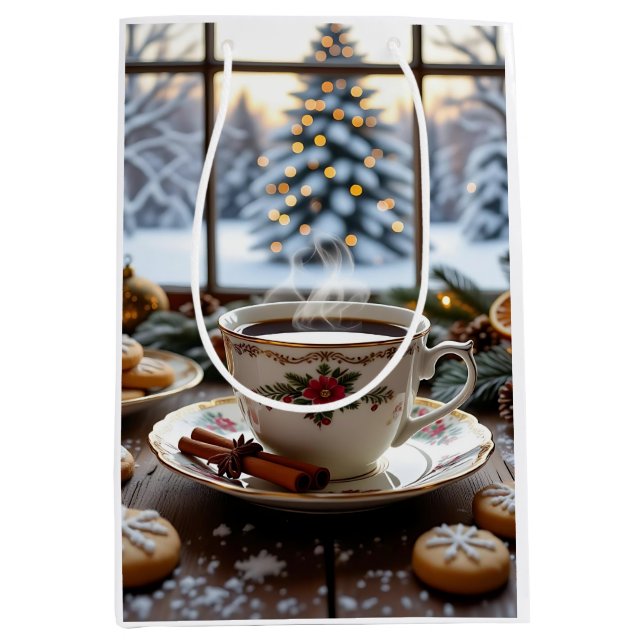 Weihnachtskaffee und Cookies Winterfensterwelt Mittlere Geschenktüte (Vorderseite)