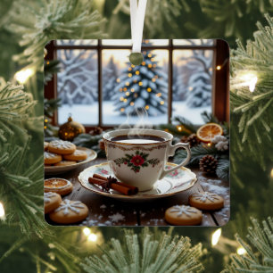 Weihnachtskaffee und Cookies Winterfensterwelt Ornament Aus Metall