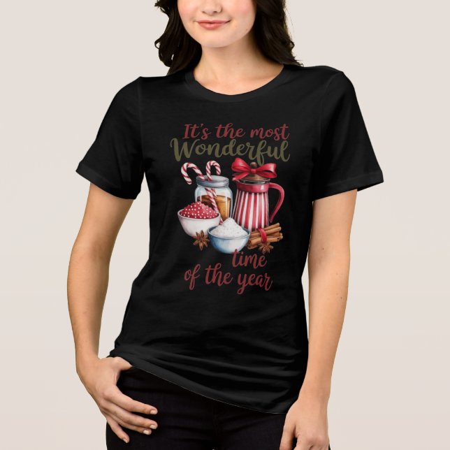 Weihnachtskaffee- & Zuckerstangen-Illustration Tri-Blend Shirt (Vorderseite)