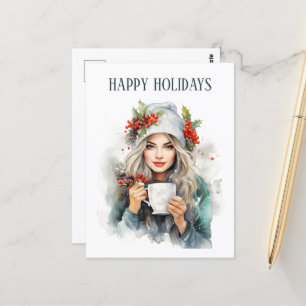Weihnachtskaffeemannin fügt Text hinzu Postkarte
