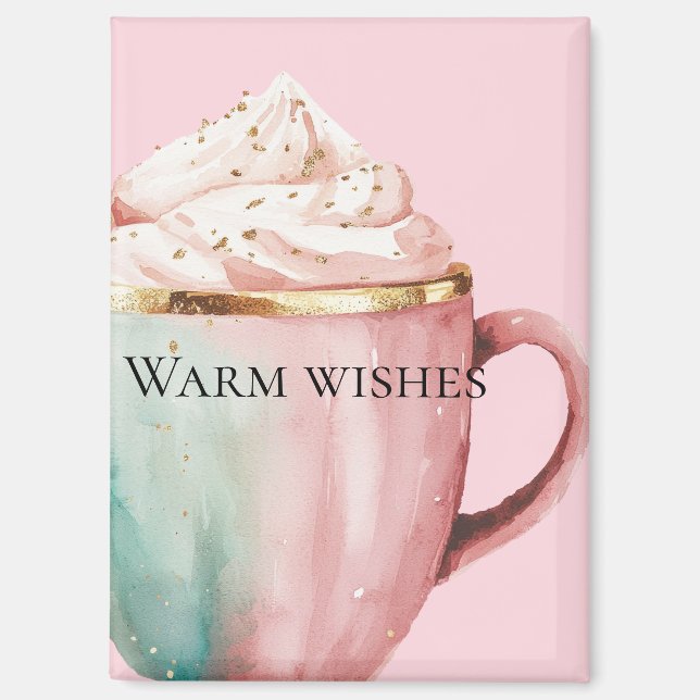 Weihnachtskakao Gold Rosa Minze Warme Wünsche Magnet (Vorderseite)