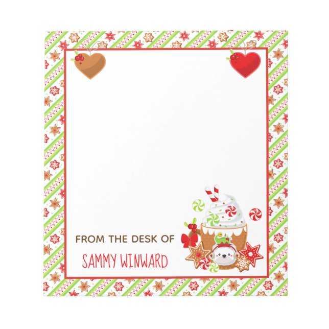 Weihnachtskakao und Cookies Grüner Notepad Notizblock (Vorderseite)