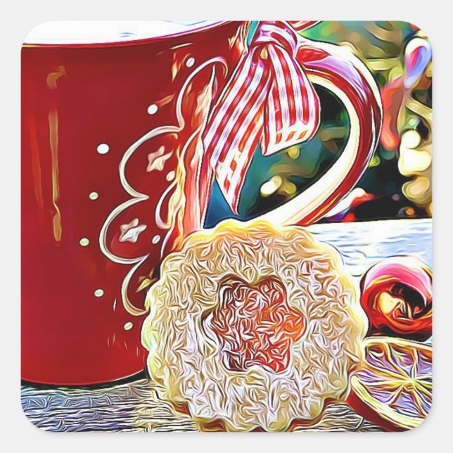 Weihnachtskakao und Zuckerkekse Urlaub Quadratischer Aufkleber (Vorderseite)