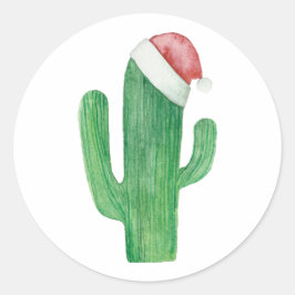Weihnachtskaktus in Aquarellfarbe. Santa Claus cac Runder Aufkleber