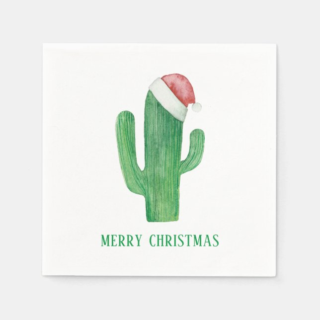 Weihnachtskaktus. Neujahr. Grüne und rote Kakteen Serviette (Vorderseite)