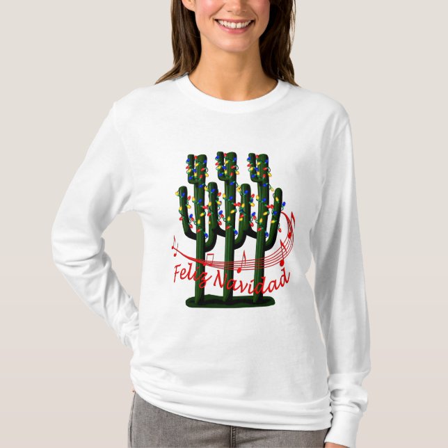 Weihnachtskaktus Tree Feliz Navidad Ladys LS T T-Shirt (Vorderseite)