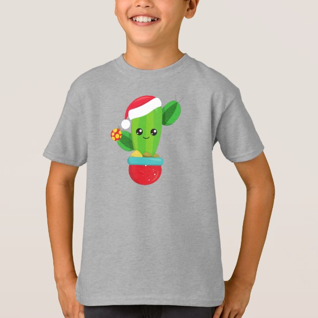 Weihnachtskaktus, Weihnachtsmannmütze, Weihnachtss T-Shirt (Vorderseite)
