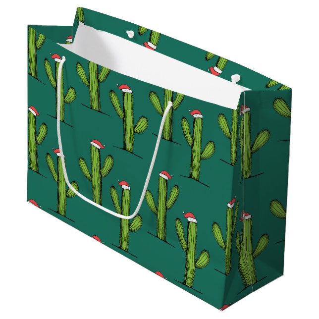 Weihnachtskaktus Wrapping Paper Large  Große Geschenktüte (Vorderseite Schrägansicht)