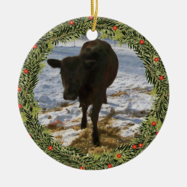 Weihnachtskalb Keramikornament (Vorne)