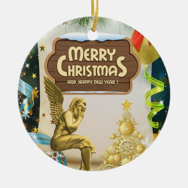 Weihnachtskalender, Engel Keramik Ornament (Vorne)