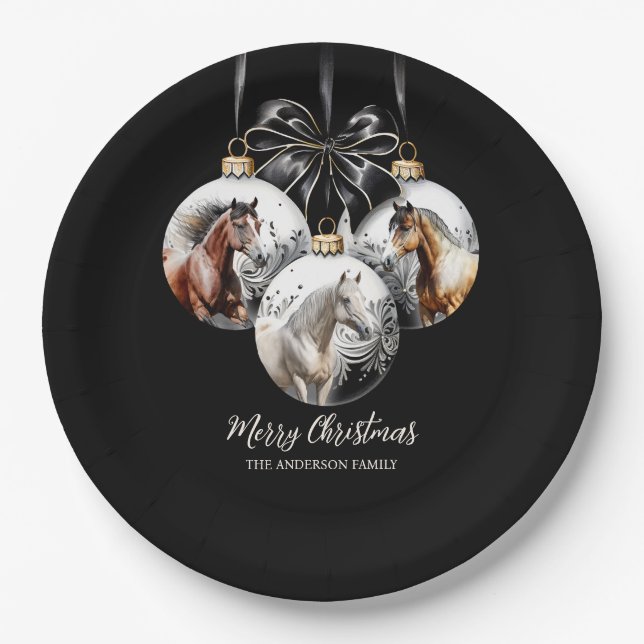 Weihnachtskalender für Pferde in schwarz und gold Pappteller (Vorderseite)
